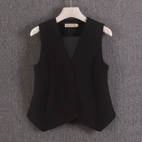 西装马甲女小背心春夏秋薄新款修身外搭坎肩短款无袖v领不对称黑商品大图