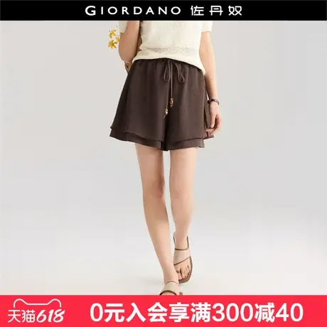 佐丹奴休闲短裤女夏季新款褶皱双层抽绳松紧腰阔腿短裤女18405202商品大图