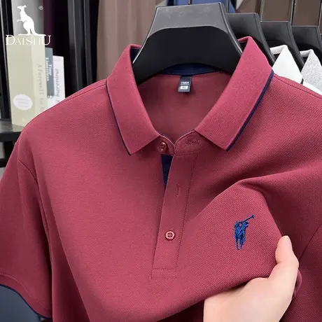 袋鼠夏季长绒棉短袖Polo衫男士商务休闲轻奢高档刺绣翻领男装T恤商品大图
