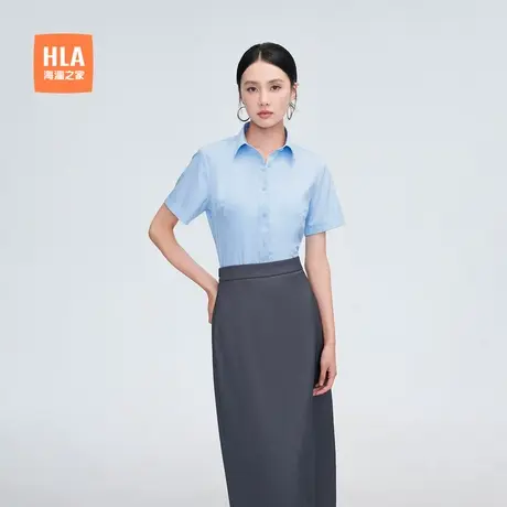 HLA/海澜之家商务通勤微弹短袖白衬衫夏新款翻领女士正装直筒衬衣图片