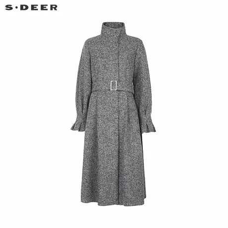 sdeer圣迪奥女装立领收腰暗条纹长款毛呢大衣S244Z2507图片