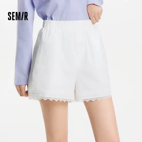 森马休闲裤女宽松松紧腰气质温柔2025新款夏季甜美风蕾丝花边短裤图片