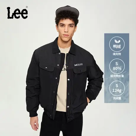 LeeXLINE23秋冬新品舒适黑色牛仔拼接男翻领羽绒服LMT0071292RZ图片