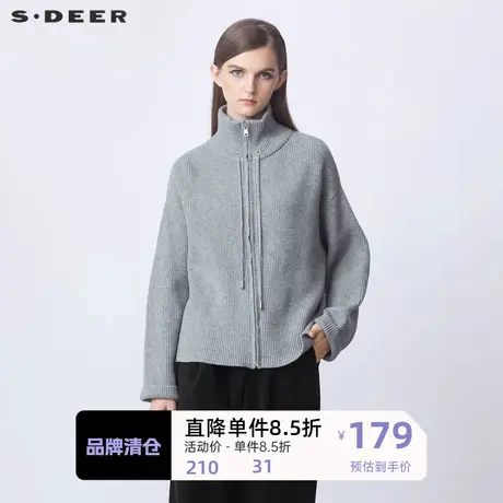 sdeer圣迪奥女装时尚高领抽绳落肩袖宽松针织衫S21463570🍷商品大图