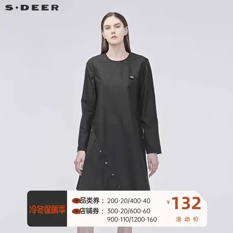 sdeer圣迪奥女装休闲圆领解构分割不规则摆长袖连衣裙S19181224👸商品大图