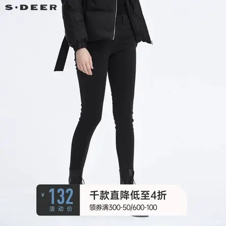 sdeer圣迪奥冬装女装铆钉插袋修身黑色毛边休闲裤S20480824🌈商品大图