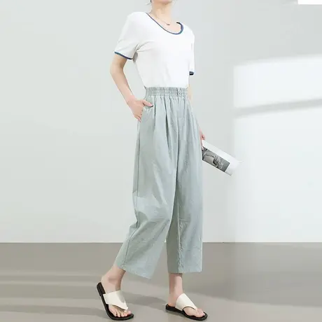 日系七分休闲萝卜裤女夏季薄款高腰宽松小个子八分百搭显瘦哈伦裤商品大图
