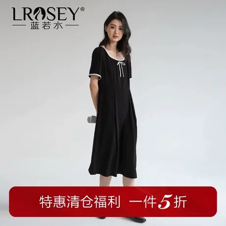 【赫本风花边领优雅小黑裙】蓝若水大码2025夏新款显瘦雪纺连衣裙商品大图