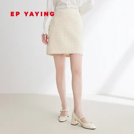 EP YAYING雅莹女装 绵羊毛针织A型花呢半裙 秋冬商场同款9308A图片