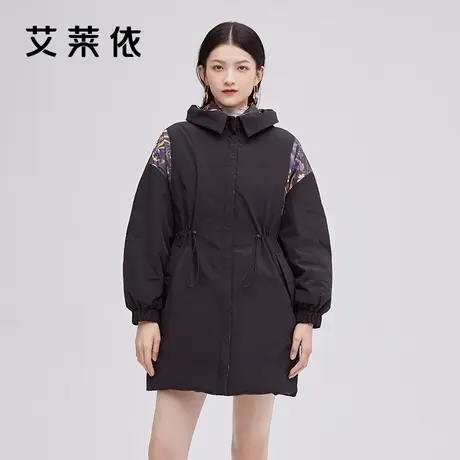 艾莱依冬季新品羽绒服中长款女敦煌系列防风保暖连帽外套潮款棉服图片