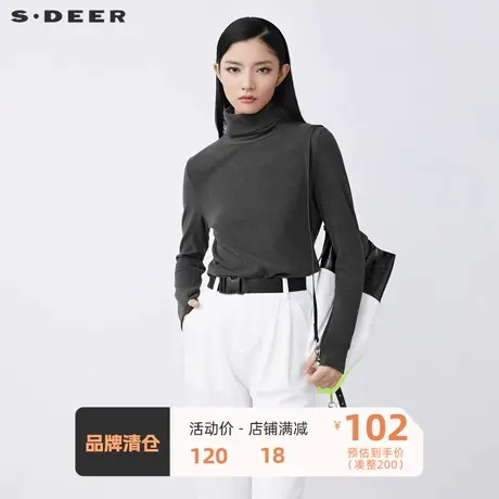 sdeer圣迪奥女装休闲堆堆领基本款套指长袖打底T恤S21460202图片