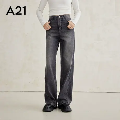 女装无弹高腰阔腿长牛仔裤商品大图