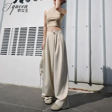 亚麻阔腿裤女夏季新款透气清爽设计感显瘦棉麻休闲直筒拖地长裤子商品大图