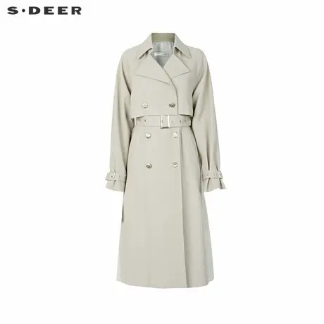 sdeer圣迪奥女装时尚翻领收腰网纱长款风衣S244Z1802商品大图