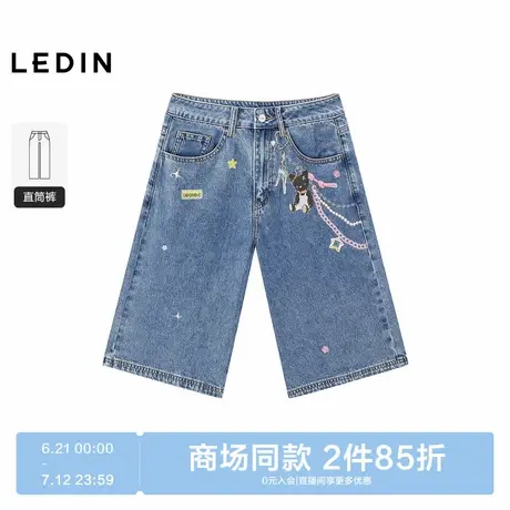 【商场同款】乐町可爱喵咪休闲牛仔直筒中短裤女C2HBF2747商品大图