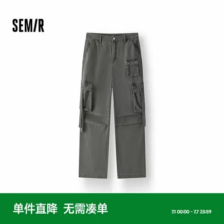 [商场同款]森马休闲裤女打褶工装裤高街2025新款春做旧阔腿裤复古商品大图