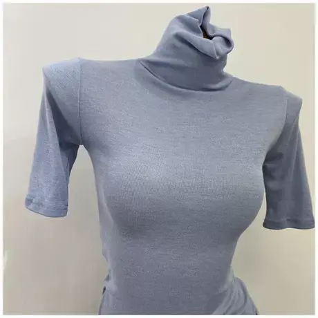 Ju美雾蓝色！薄款透视短袖T恤女ins韩国修身高领打底衫内搭2021新图片