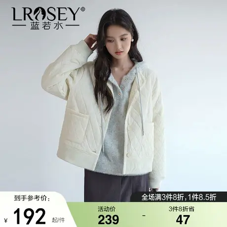 【小香风菱格夹棉外套】蓝若水大码女装冬季新款气质宽松保暖棉服图片