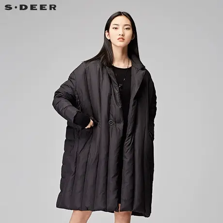 sdeer圣迪奥2019冬装复古休闲宽松条纹加厚长款羽绒服女S17462436图片