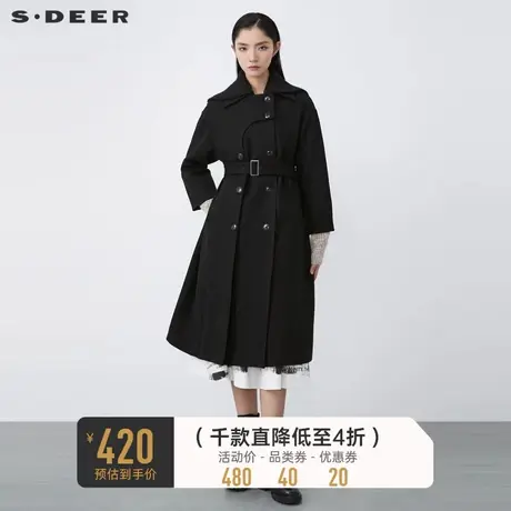 sdeer圣迪奥冬休闲翻领拼接收腰不规则廓形毛呢大衣S21461826👆商品大图