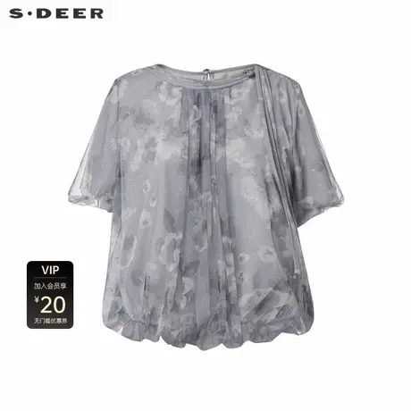sdeer圣迪奥女装圆领印花网纱盘扣新中式衬衫S242Z0446图片