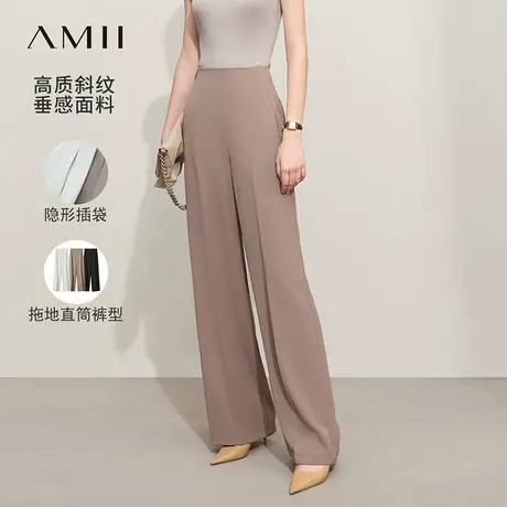 Amii2025夏新款直出腰头百搭阔腿裤休闲裤长裤直筒裤女黑色裤子商品大图