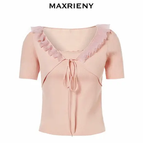 【奥莱】MAXRIENY法式复古针织衫薄夏款v领上衣女图片
