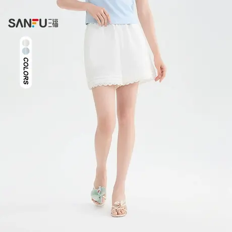 三福短裤2025夏季蕾丝花边裤脚松紧腰宽松A字裤女装503668商品大图