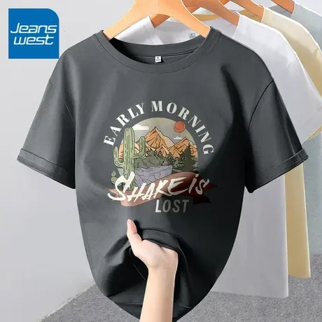 KV真维斯深灰色女夏季t恤 韩版圆领流行纯棉别致新款法式短袖上衣商品大图