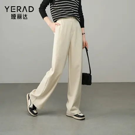 娅丽达亚麻拖地阔腿裤女春季休闲裤2025新款直筒裤子黑色显瘦西裤商品大图