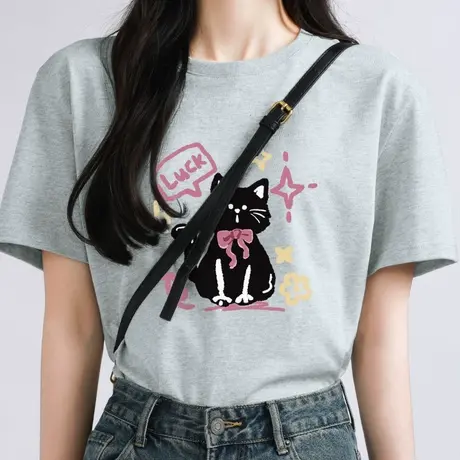 KWV真维纯棉短袖t恤女夏2025新款爆款时尚洋气胖mm显瘦灰色上衣女图片
