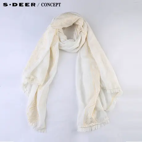 【新品】sdeer圣迪奥专柜正品女装优雅愫白绣花围巾S15383722图片