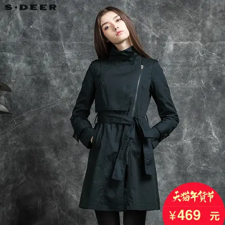 s.deer圣迪奥女装2017薄款风衣束腰中长款修身外套S14381801图片