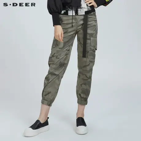sdeer圣迪奥春秋装个性迷彩收腰插袋工装九分裤女S21180810图片