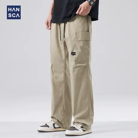 hansca宽松直筒工装休闲裤男2024夏季薄款日系户外轻薄纯色长裤子商品大图