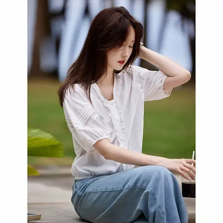 时尚休闲夏季百搭短袖衬衫女士2025年夏日新品通勤减龄小个子上衣商品大图