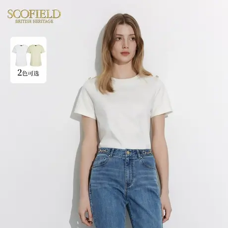 Scofield女装休闲简约女士上衣白色短袖圆领T恤夏季短袖T恤图片