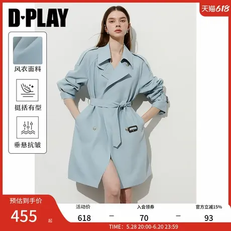 DPLAY2025春季新款英伦风蓝色风衣外套女小个子好看流行短款大衣商品大图