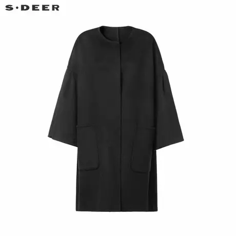 sdeer圣迪奥女装时尚圆领喇叭袖双面呢宽松大衣S244Z2604图片