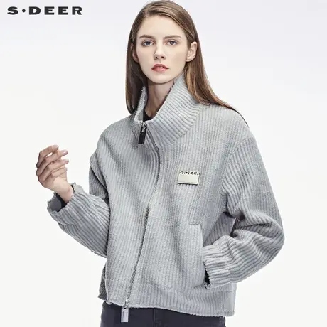 sdeer 🛣圣迪奥立体纹理个性布贴装饰松紧袖口立领外套S18482288商品大图