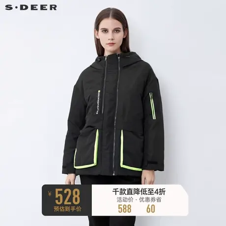 sdeer圣迪奥冬装高领连帽撞色字母拼接羽绒服女S21462477🌇商品大图