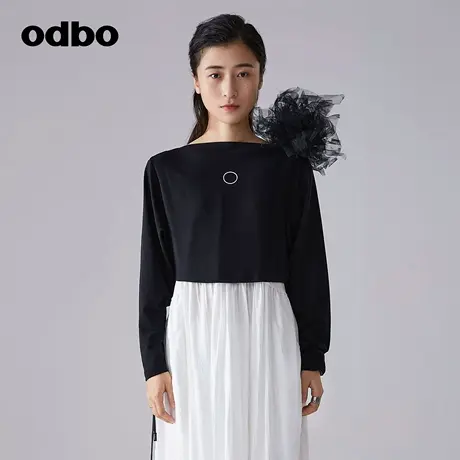 odbo/欧迪比欧原创设计感高端精致网纱胸针T恤女早夏新款上衣商品大图