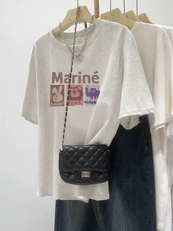 日系2024新款正肩学生短袖夏ins潮大码宽松减龄休闲纯棉T恤上衣女商品大图