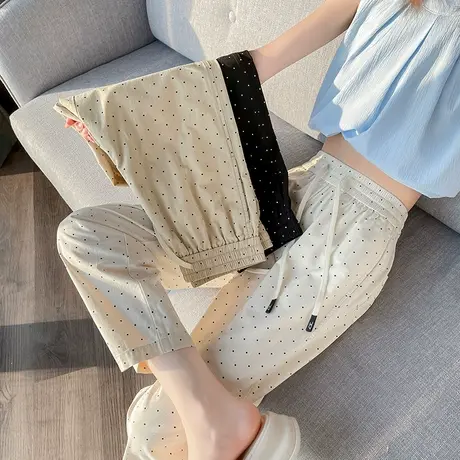 九分波点速干直筒裤女2025夏季薄款高腰小个子冰丝休闲萝卜哈伦裤商品大图