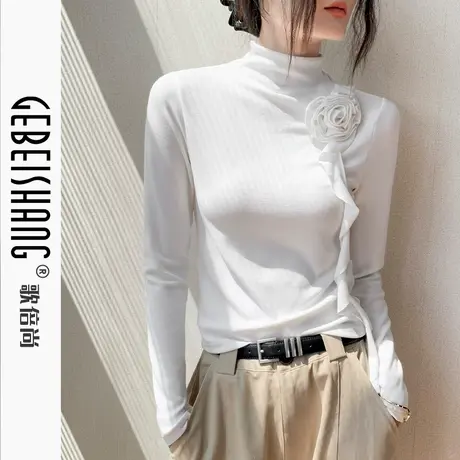 法式小香风长袖T恤女2025秋季新款立体花朵设计感小众洋气打底衫图片