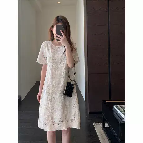 爵莱菲大码胖mm唯美浪漫 重工盘花刺绣显瘦气质中长款连衣裙女夏图片