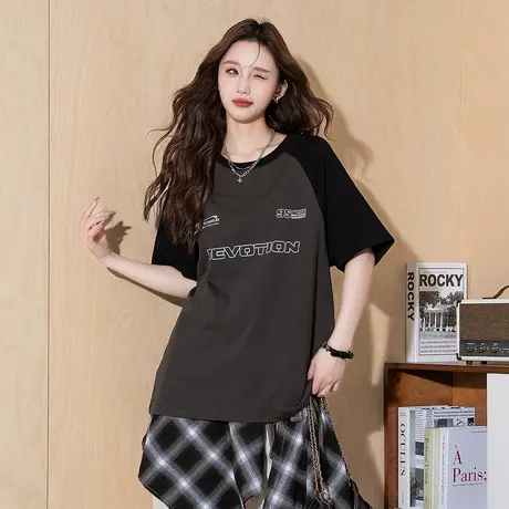 唐狮夏季新款情侣T恤男女宽松圆领短袖上衣运动插肩袖潮流t恤官方商品大图