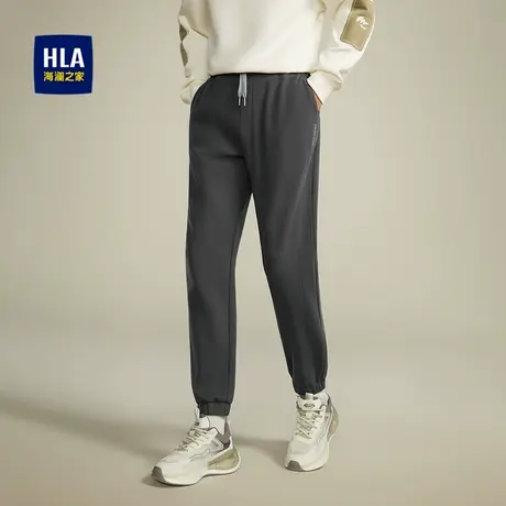 HLA/海澜之家抽绳系带休闲裤秋冬九分锥形字母刺绣保暖裤子男图片