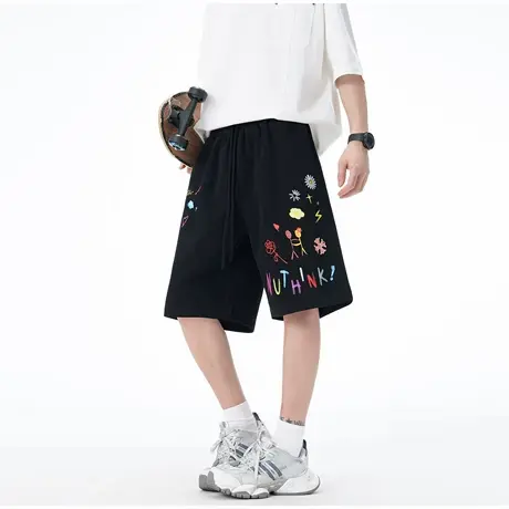 Nuthink美式复古短裤宽松童趣印花五分裤松紧男女2025夏季新款图片