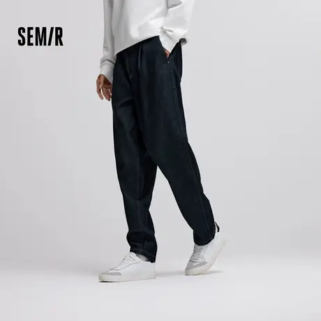 [商场同款]森马牛仔裤男2024冬季新款厚款宽松锥形裤子复古松紧腰图片